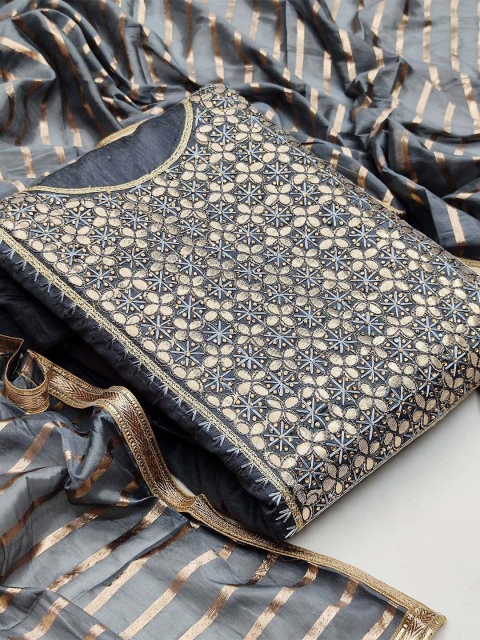 

KALINI Grey & Gold-Toned Unstitched Dress Material