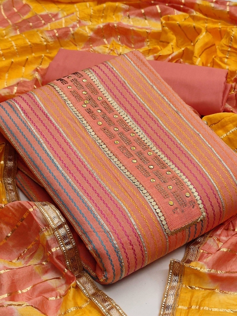 

KALINI Peach-Coloured & Orange Pure Cotton Unstitched Dress Material