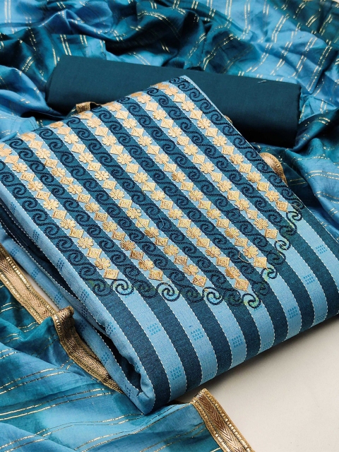 

KALINI Blue & Gold-Toned Pure Cotton Unstitched Dress Material