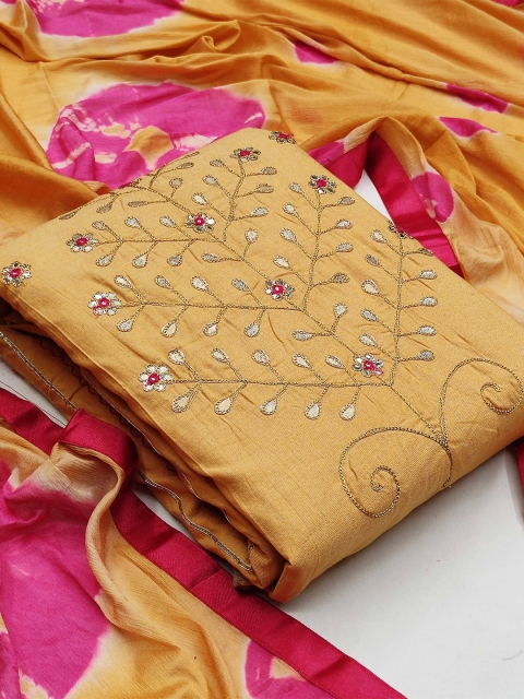 

KALINI Yellow & Pink Pure Cotton Unstitched Dress Material