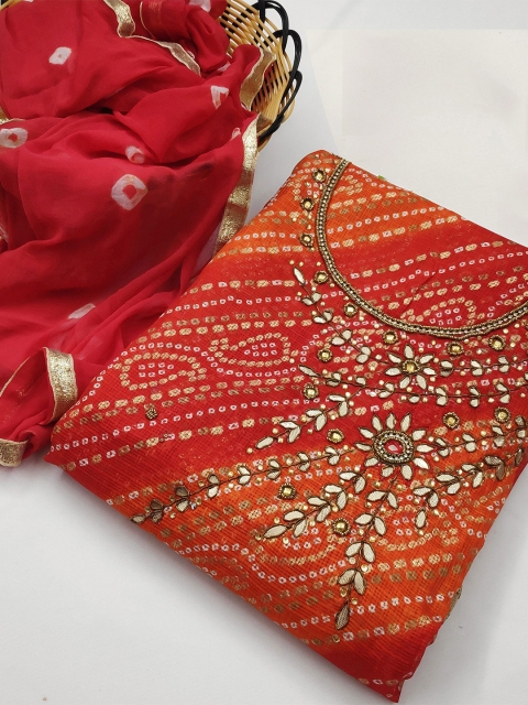 

KALINI Pink & Orange Unstitched Dress Material