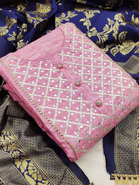 

KALINI Pink & Blue Pure Cotton Unstitched Dress Material