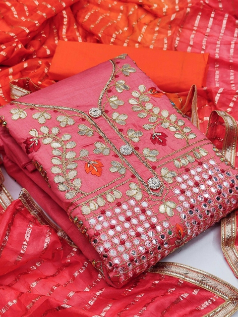 

KALINI Pink & Orange Embroidered Unstitched Dress Material