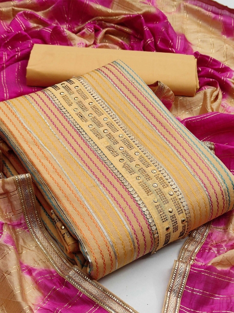 

KALINI Beige & Pink Pure Cotton Unstitched Dress Material