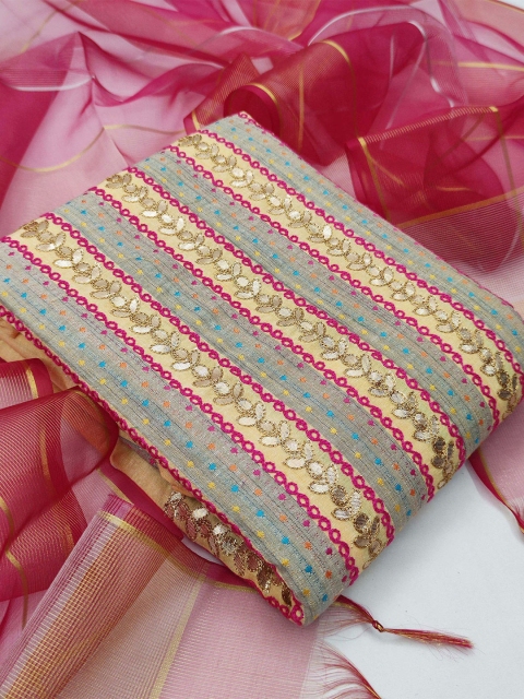 

KALINI Beige & Pink Pure Cotton Unstitched Dress Material