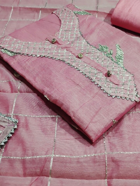 

KALINI Pink & Green Unstitched Dress Material
