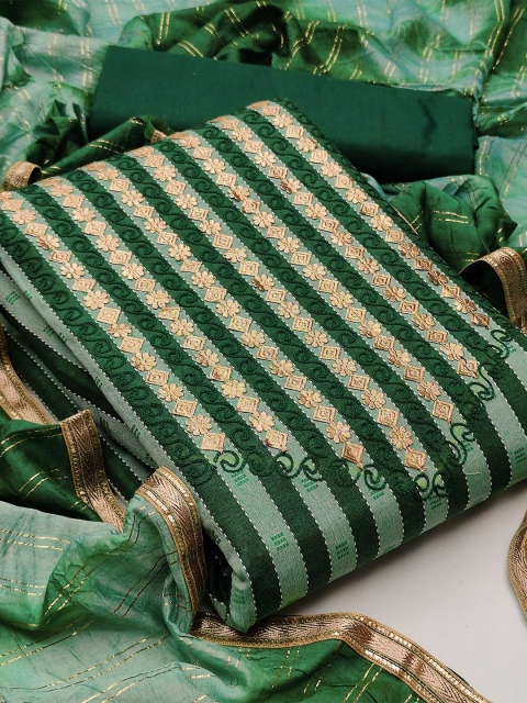 

KALINI Green & Gold-Toned Pure Cotton Unstitched Dress Material