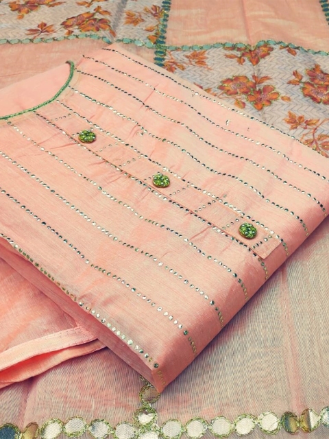 

KALINI Pink & Gold-Toned Unstitched Dress Material