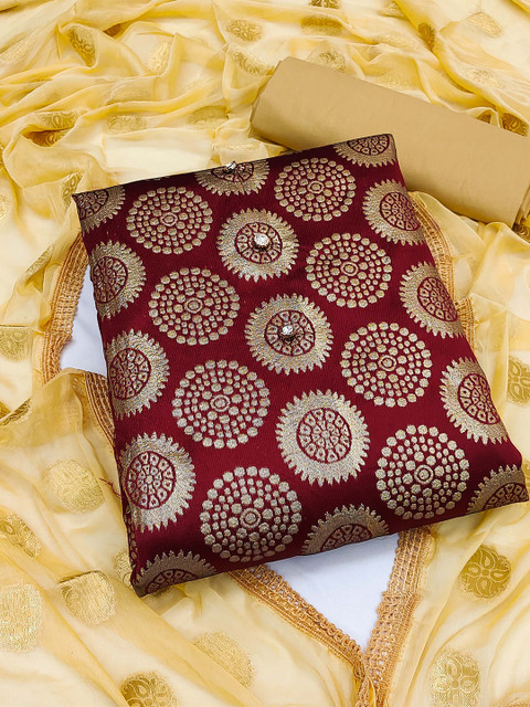 

KALINI Maroon & Gold-Toned Unstitched Dress Material