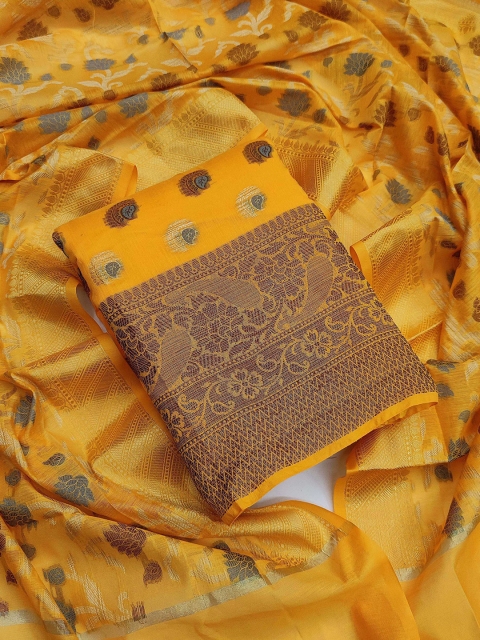 

KALINI Yellow & Grey Unstitched Dress Material