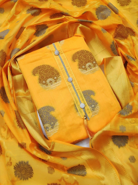 

KALINI Yellow & Gold-Toned Unstitched Dress Material