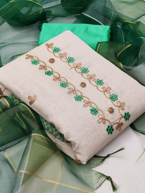 

KALINI White & Green Unstitched Dress Material