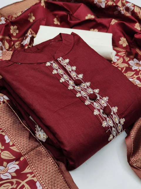 

KALINI Maroon & Gold-Toned Unstitched Dress Material