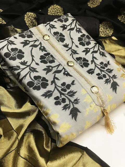 

KALINI Grey & Black Unstitched Dress Material