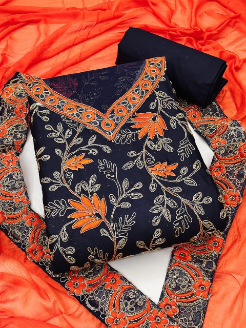 

KALINI Blue & Orange Embroidered Unstitched Dress Material
