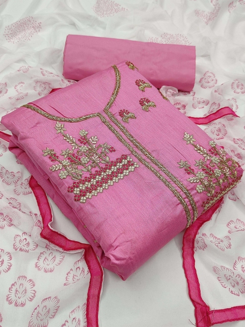 

KALINI Pink & White Unstitched Dress Material