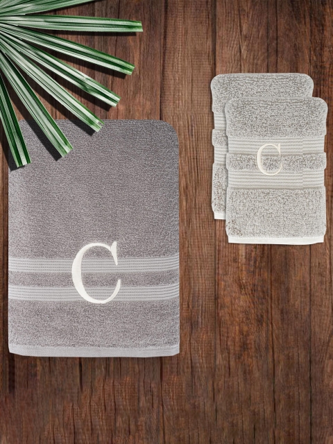 

LUSH & BEYOND Set Of 3 Solid Pure Cotton 500 GSM Towel Set, Grey