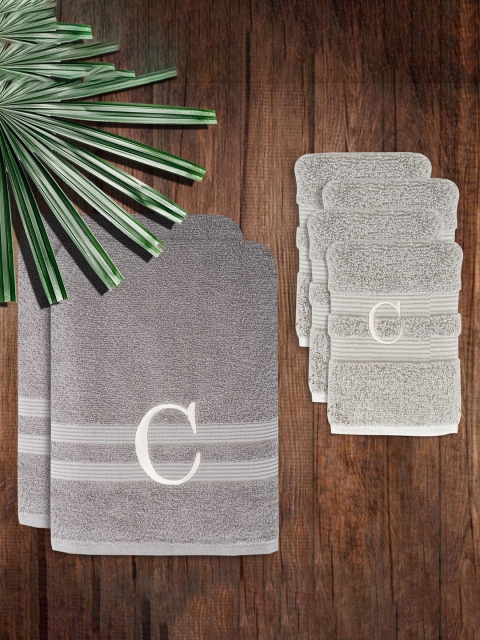 

LUSH & BEYOND Set Of 6 Grey Solid Pure Cotton 500 GSM Towel Set