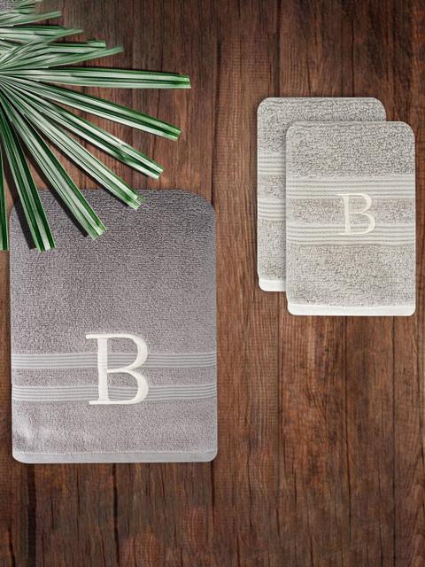 

LUSH & BEYOND Set of 3 Grey Solid 500 GSM Pure Cotton Towels