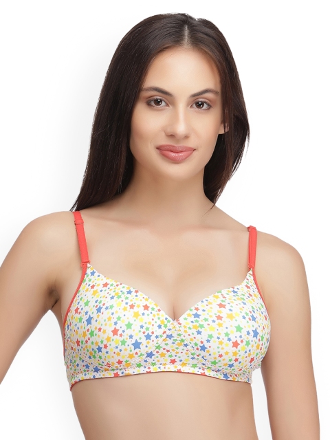 

Clovia White Printed Non-Wired Lightly Padded T-shirt Bra