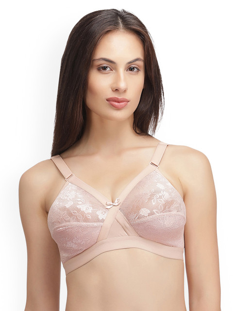 

Clovia Lace Non-Wired Non-Padded Full Cup Plus Size Bra, Nude