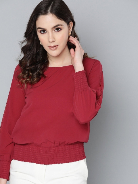 

Carlton London Women Maroon Solid Crepe Top