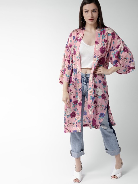 

FOREVER 21 Pink & Blue Floral Print Longline Shrug