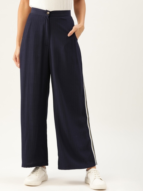

Carlton London Women Navy Blue High-Rise Trousers