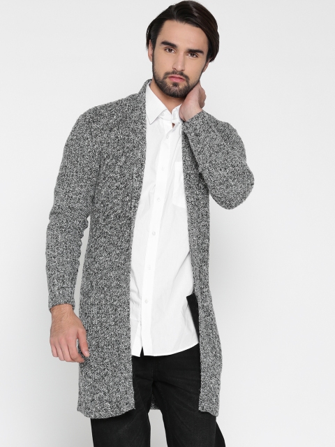 

FOREVER 21 Men Grey Patterned Front-Open Cardigan