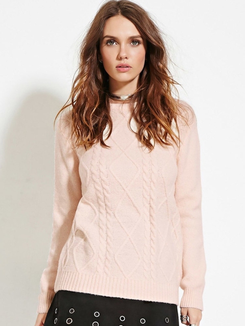 

FOREVER 21 Women Peach-Coloured Self Design Pullover