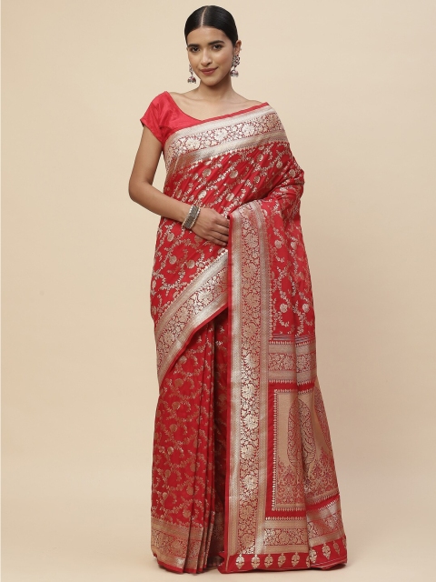 

Meena Bazaar Red & Gold-Toned Woven Design Zari Art Silk Kanjeevaram Saree