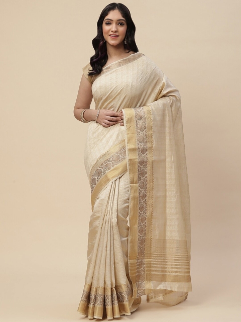 

Meena Bazaar Beige & Gold-Toned Woven Design Zari Art Silk Kanjeevaram Saree