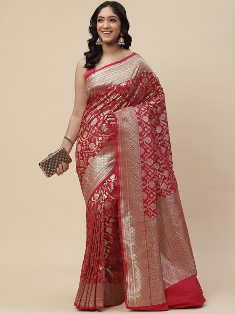 

Meena Bazaar Fuchsia & Gold-Toned Zari Art Silk Kanjeevaram Saree
