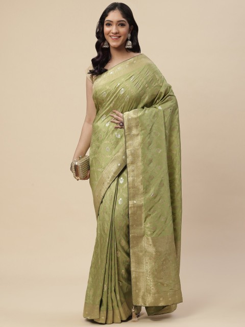 

Meena Bazaar Sea Green & Gold-Toned Ethnic Motifs Zari Art Silk Kanjeevaram Saree