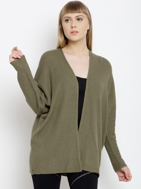 

FOREVER 21 Women Olive Green Self-Design Front Open Cardigan