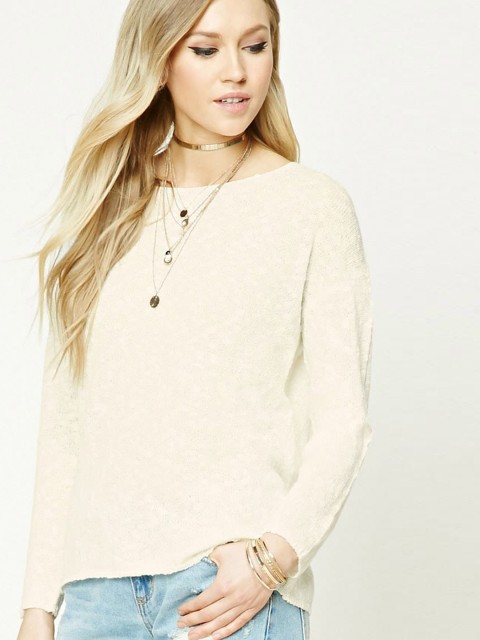 

FOREVER 21 Women Off-White Semi-Sheer Self-Design Sweater