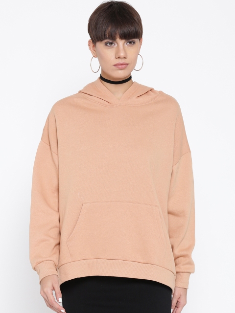 

FOREVER 21 Women Peach-Coloured Solid Hooded Sweatshirt