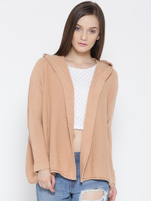 

FOREVER 21 Women Peach-Coloured Solid Front-Open Hooded Cardigan