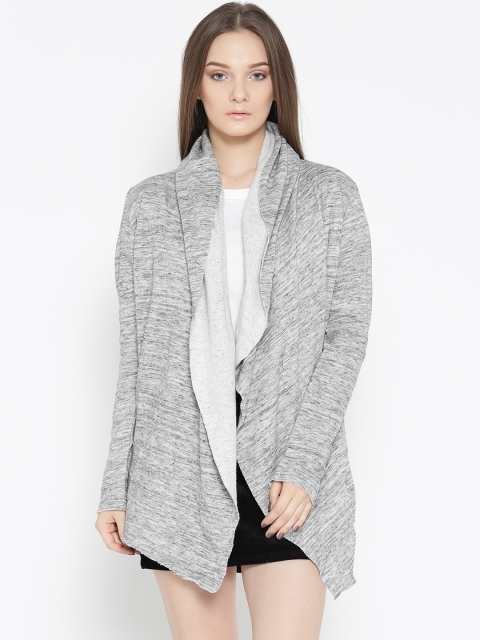 

FOREVER 21 Women Grey Melange Solid Front-Open Cardigan