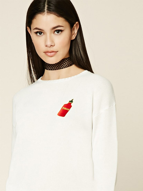 

FOREVER 21 Women White Solid Semi-Sheer Sweater
