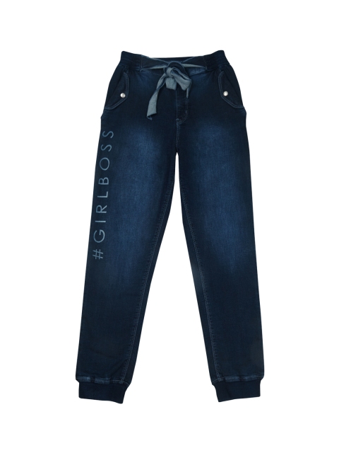 

Gini and Jony Girls Navy Printed Detail Washed Joggers, Navy blue