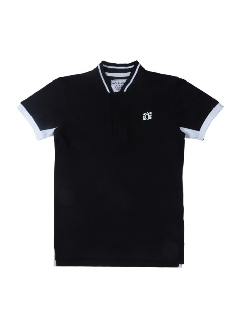 

Gini and Jony Boys Black Solid Stand Collar T-shirt