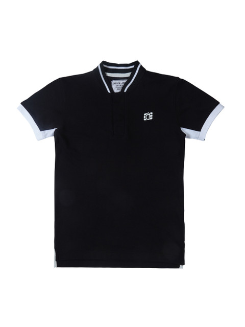 

Gini and Jony Boys Black Solid Stand Collar T-shirt