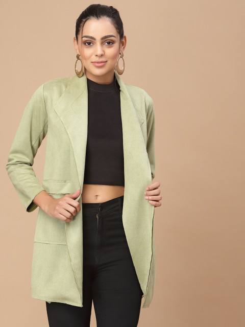 

HOUSE OF KKARMA Women Lime Green Longline Open Front Jacket