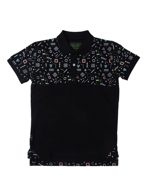 

Gini and Jony Boys Black Printed Polo Collar T-shirt