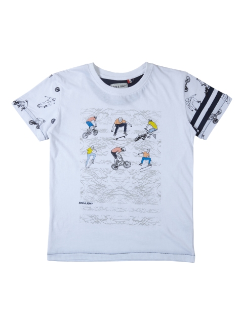 

Gini and Jony Boys White Printed Round Neck T-shirt