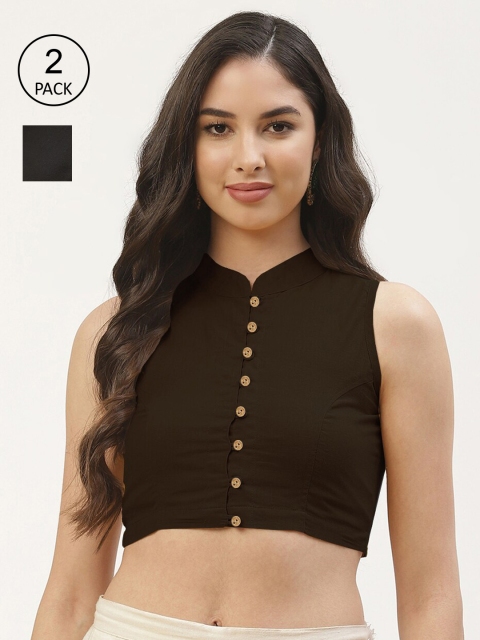 

Molcha Pack Of 2 Brown & Black Solid Cotton Saree Blouse
