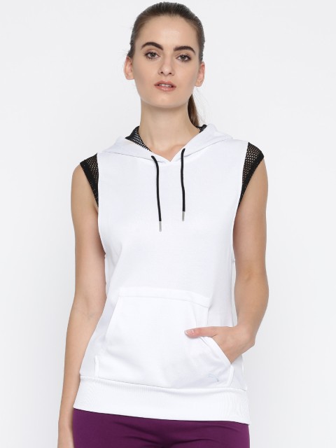 

Puma Women White Solid Explosive Sleeveless Hooded Sweatshirt