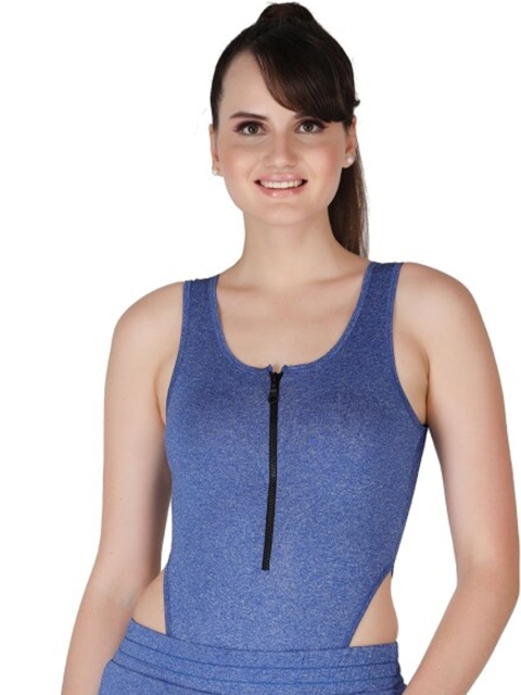 

La Aimee Women Blue Polyester Zipper Tank Top