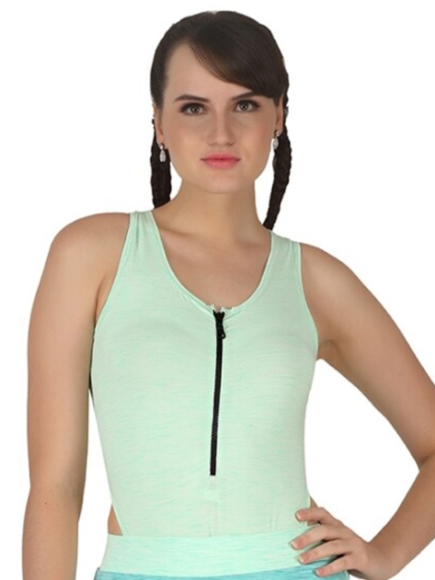 

La Aimee Women Sea Green Solid Polyester Spandex Zipper Tank Top